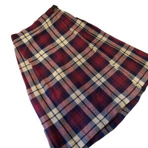 Vintage British Guard Wrap Plaid Skirt Leather Buckles Pleated Uniform Preppy